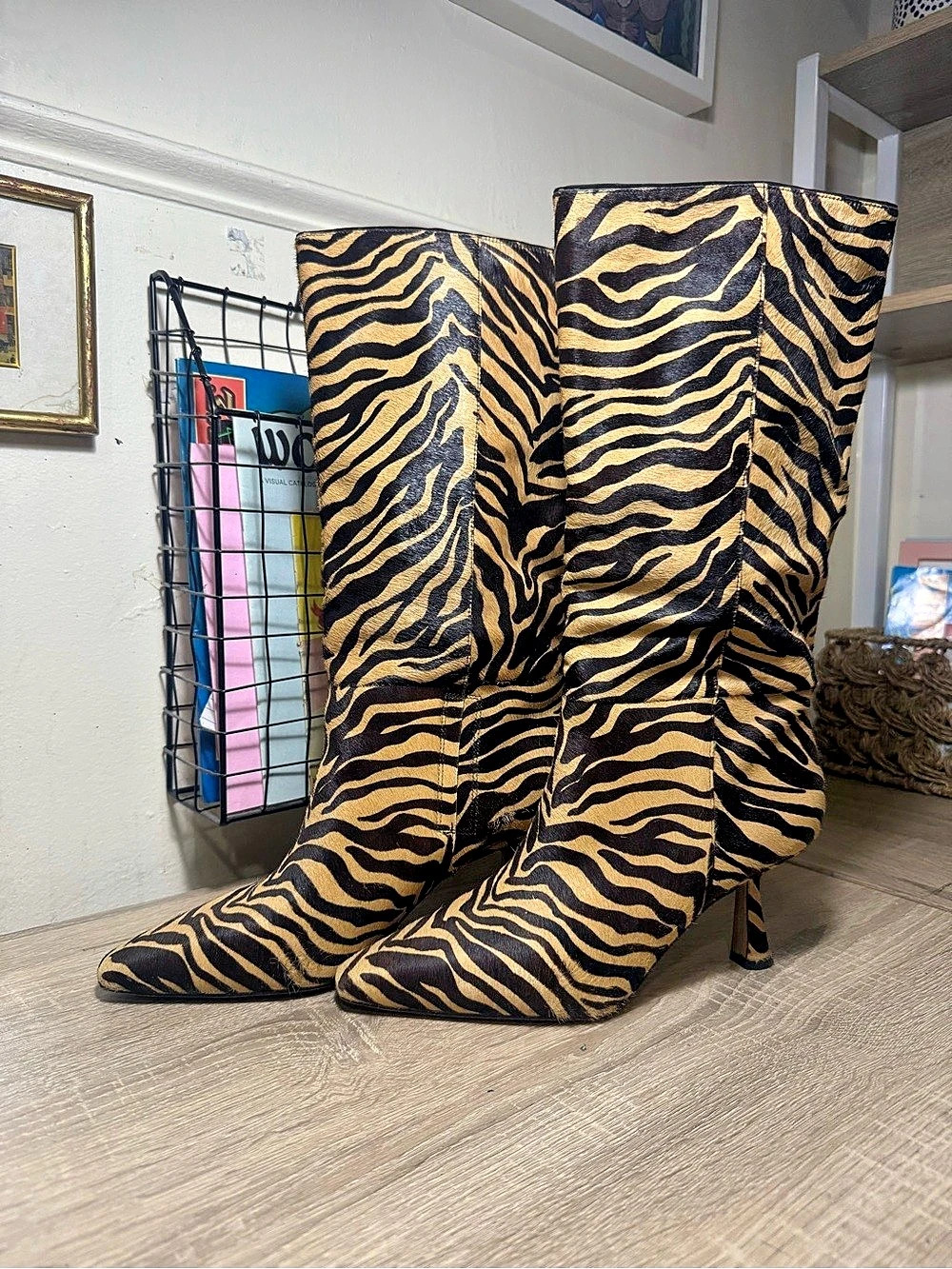Women's Zebra Print Over-the-Knee Heeled Boots